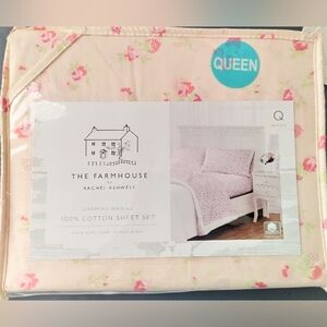 Farmhouse Rachel Ashwell Shabby Chic Cotton QUEEN Sheet Set Pink Berry Floral